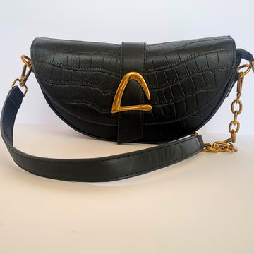 Croc Saddle Statement Bag- 100% Leather (Imported)